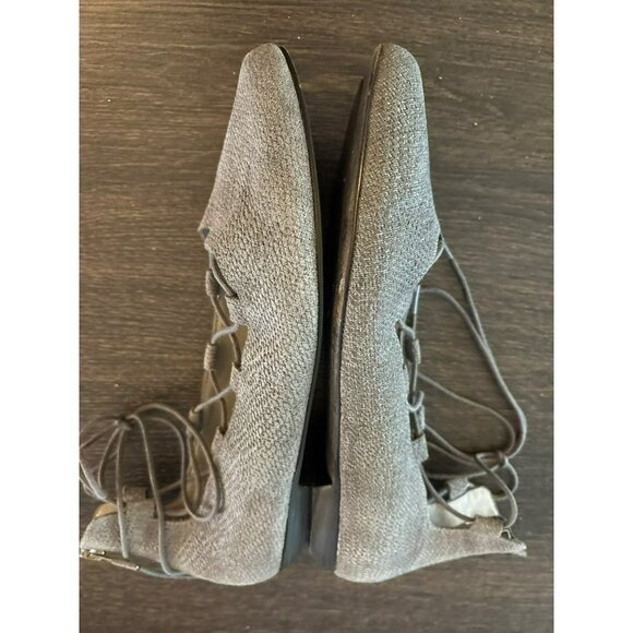 Eileen Fisher Vero Cuoio Gray Lace-Up Ankle Flats With Back Zippers Sz 8.5 - Picture 5 of 7